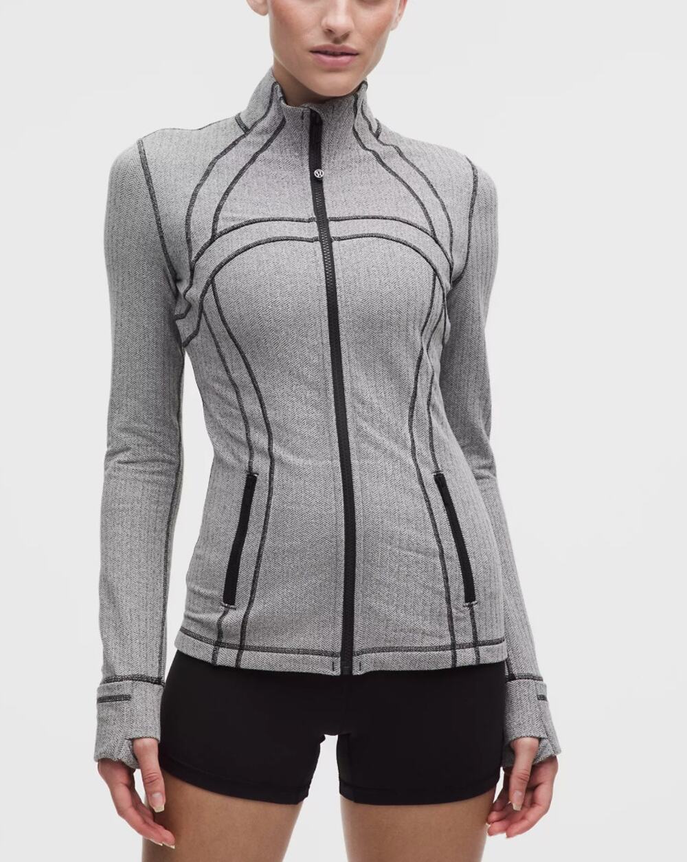 Lululemon Define Jacket Gray Black Herringbone Full Zip Thumbholes Size 10